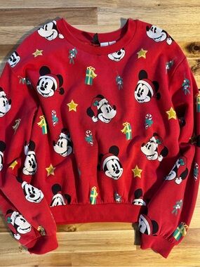 H&M- Red Mickey Mouse Holiday Sweatshirt